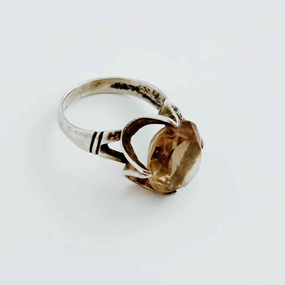 Vintage Sterling Silver Large Faceted Smoky Quartz - Picture 8 of 16
